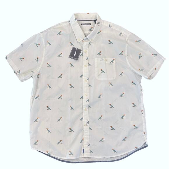 NWT Michael Bastian Men's White W/Parrot Print Short Sleeve Button Shirt - XXL - Picture 2 of 7